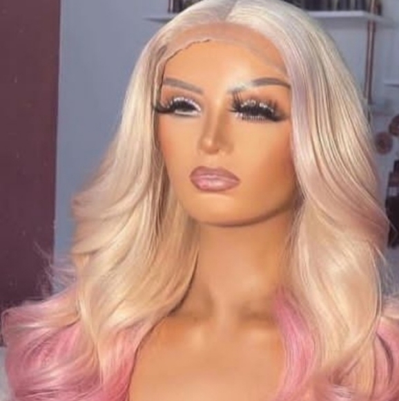 Other - Brand New Clip in Long Human Hair Extensions 22" Pink 20 Packs Wig